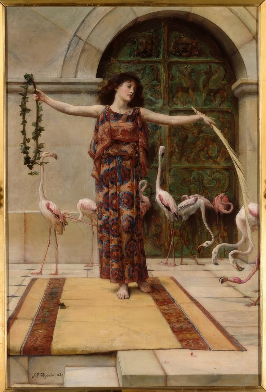Frau mit Rosaflamingos von John Reinhard Weguelin