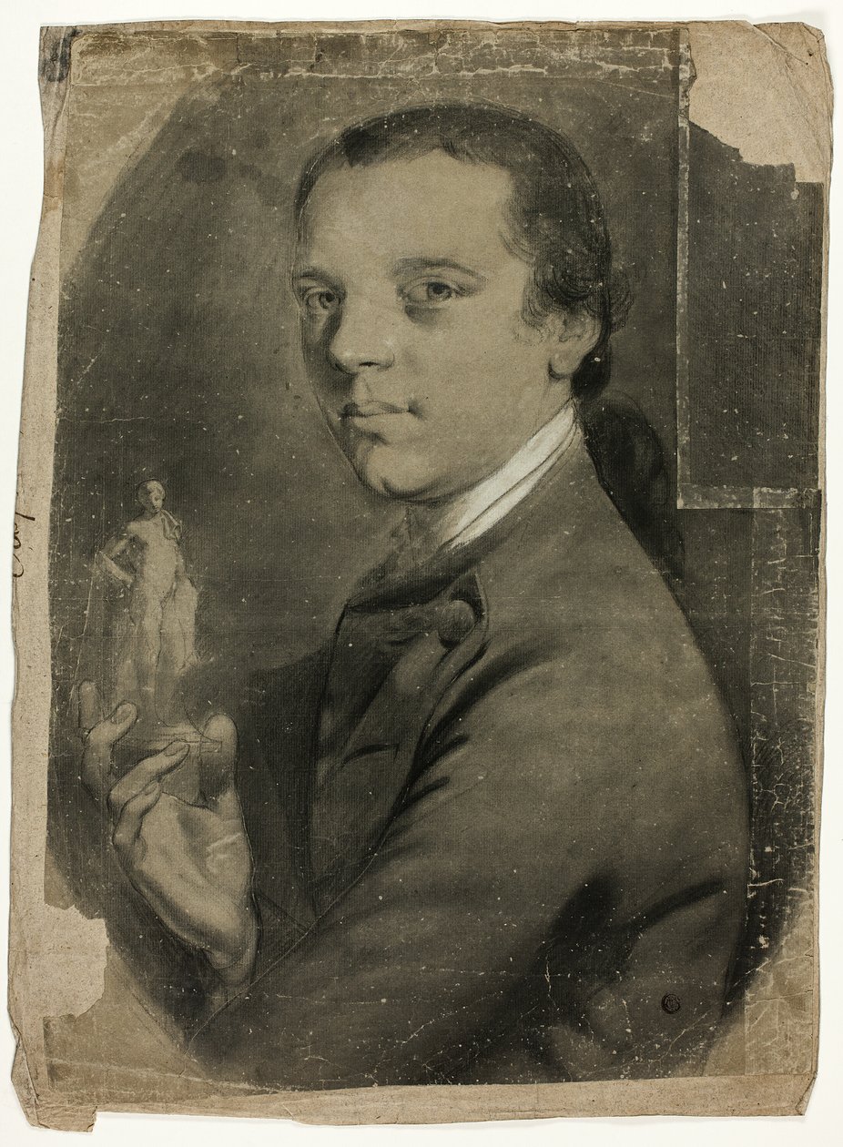 Junger Mann, der eine Statuette hält von John Russell