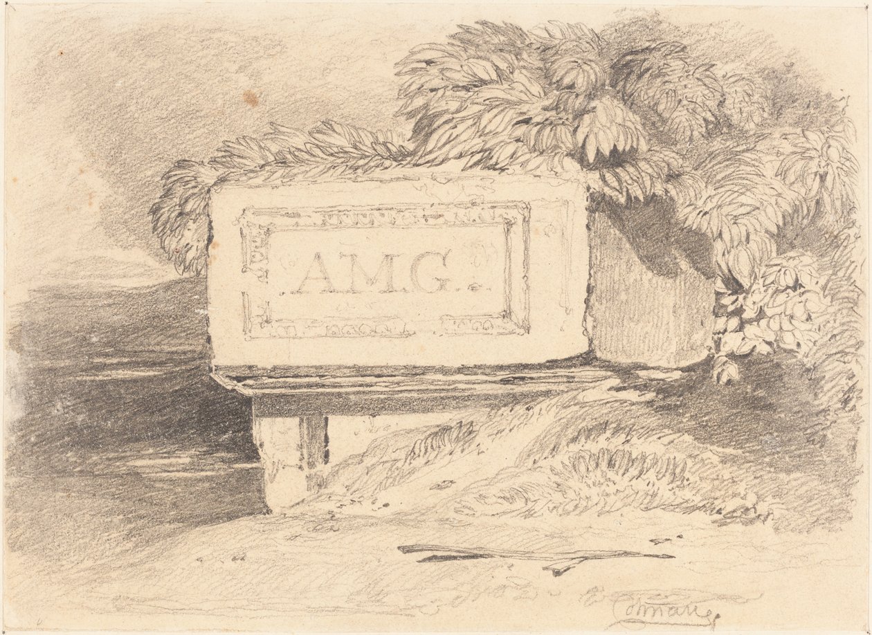 Zerstörtes Grab mit der Inschrift "A.M.G." von John Sell Cotman