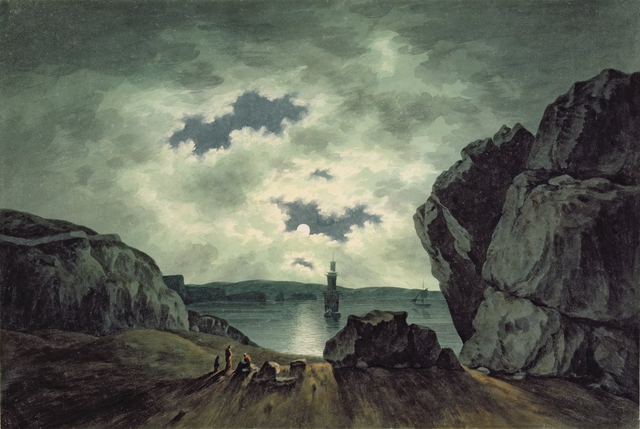 Bucht bei Mondschein von John Warwick Smith