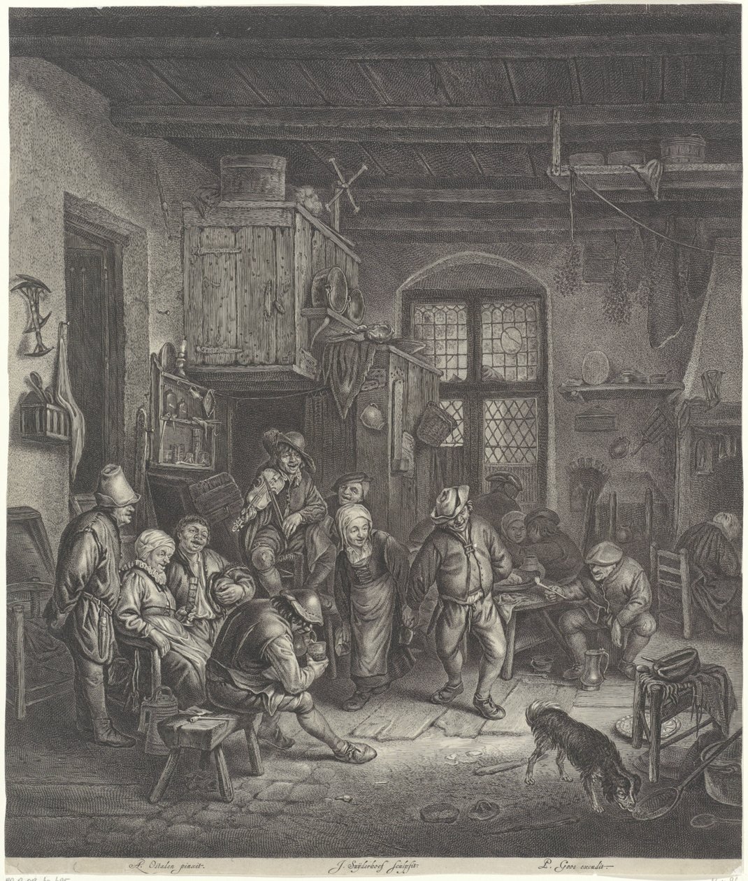 Bauerninterieur mit tanzendem Paar von Jonas Suyderhoef
