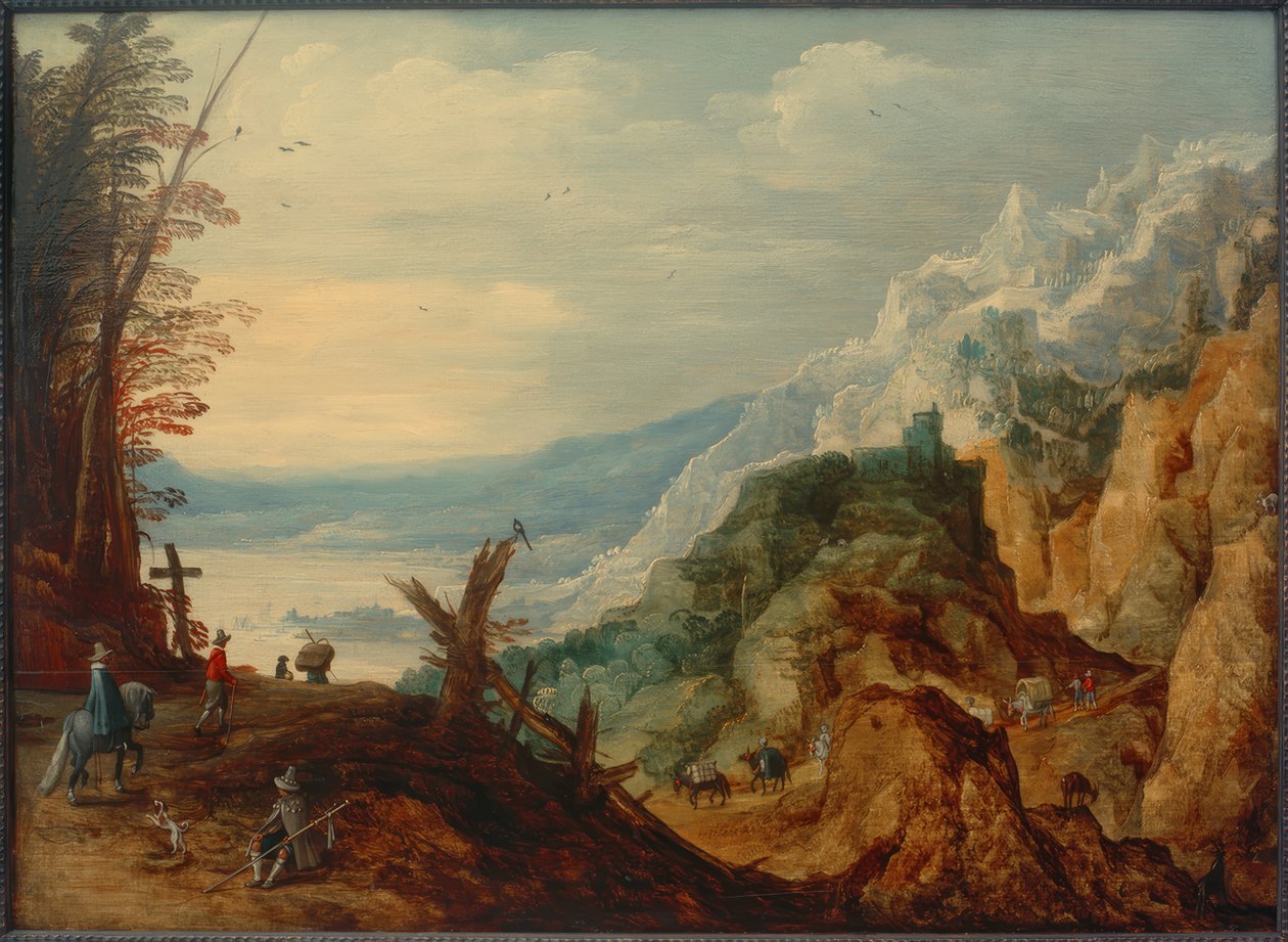 Berglandschaft mit Reisenden von Joos de Momper