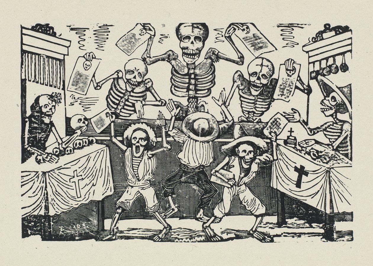 Revoltijo de calaveras de muchachos papeleros von José Guadalupe Posada