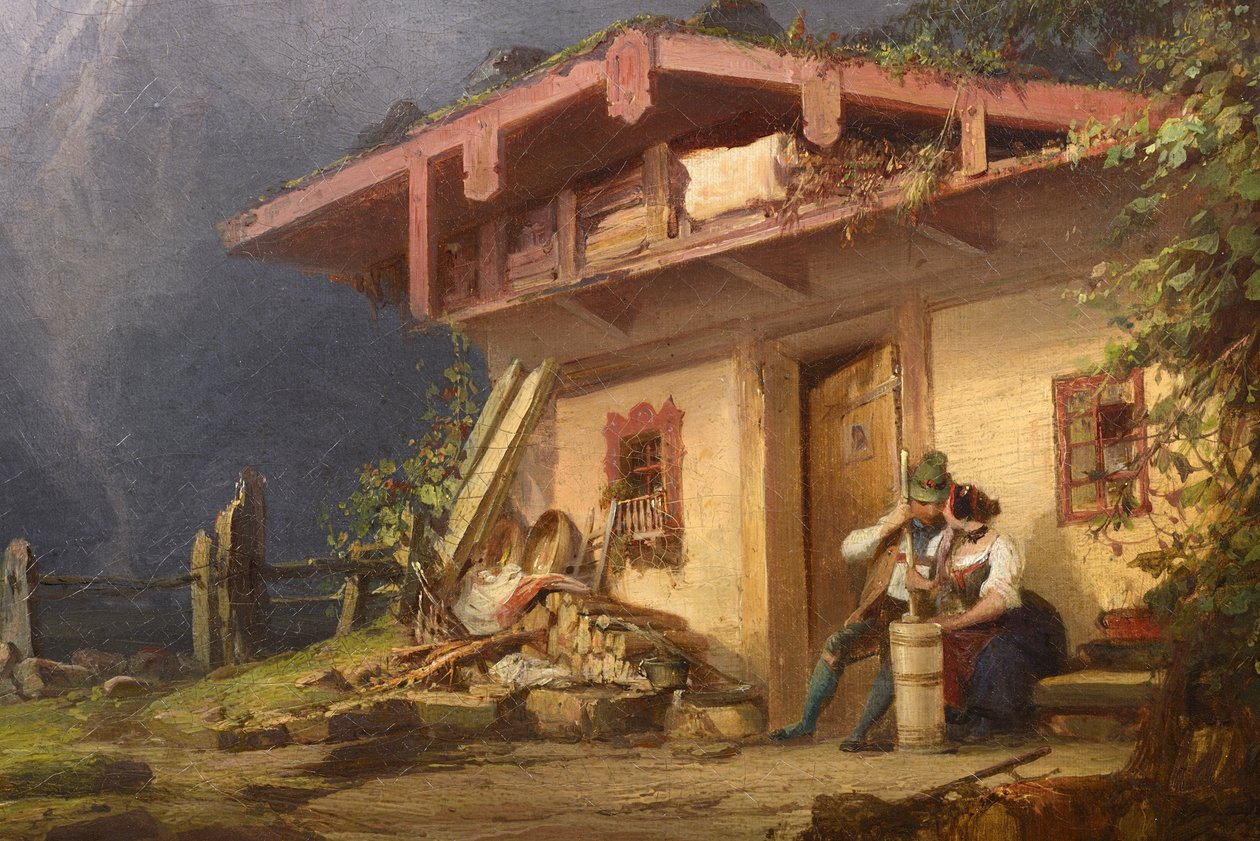 Alpenlandschaft mit Gebäude von Josef Matj Navrátil