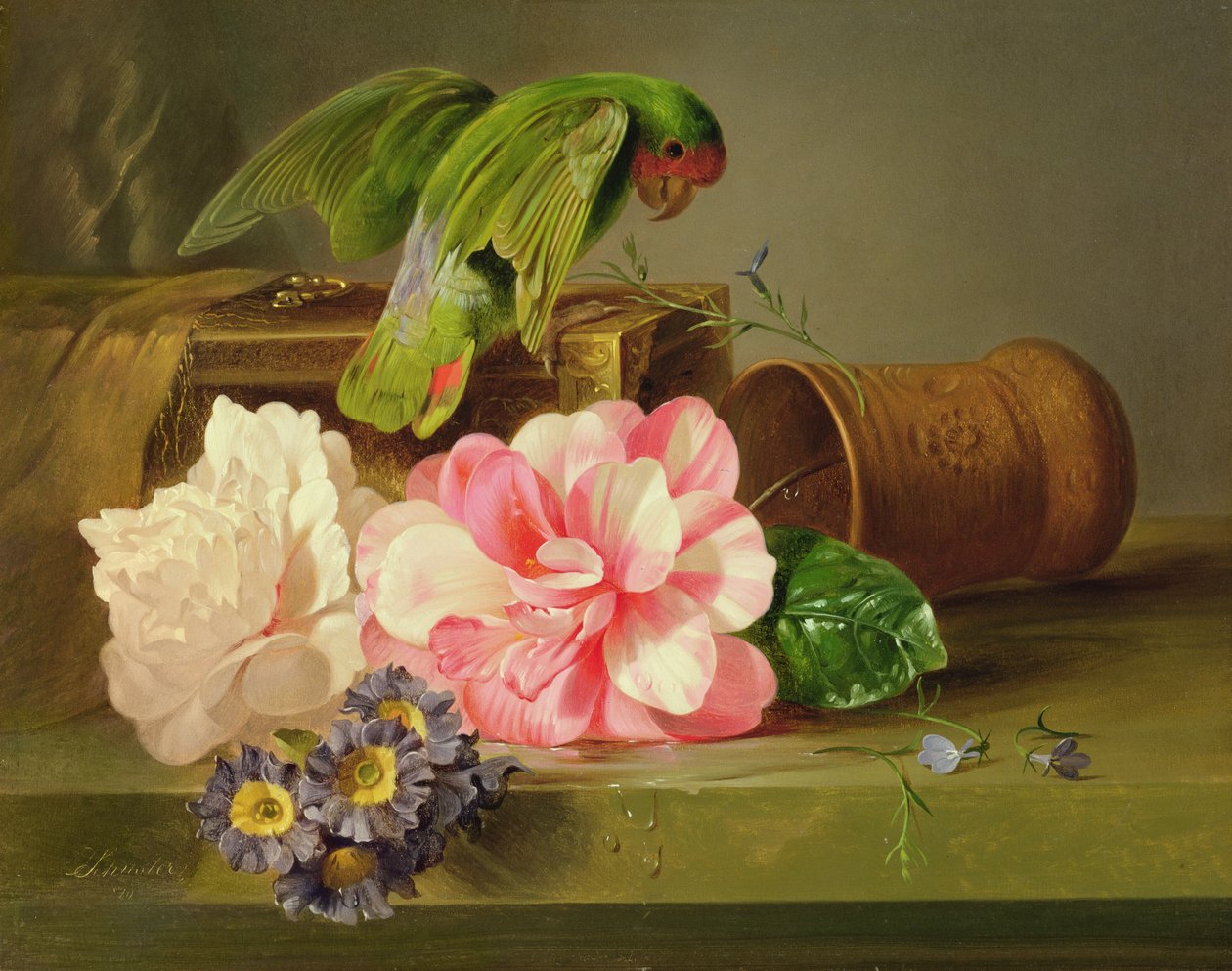 Stillleben mit Papagei, 1879 von Josef Schuster