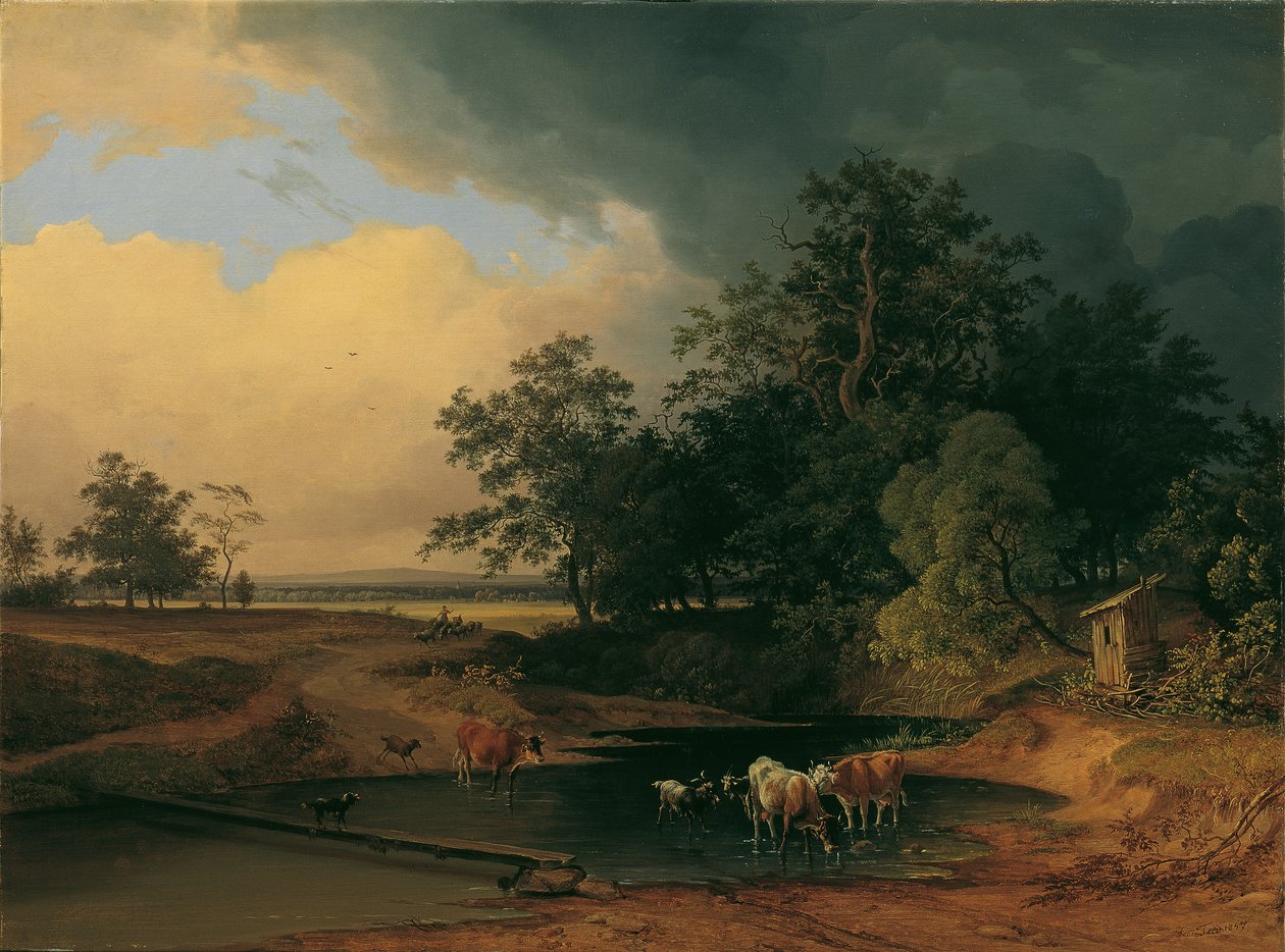 Aulandschaft bei Abendstimmung von Josef Feid