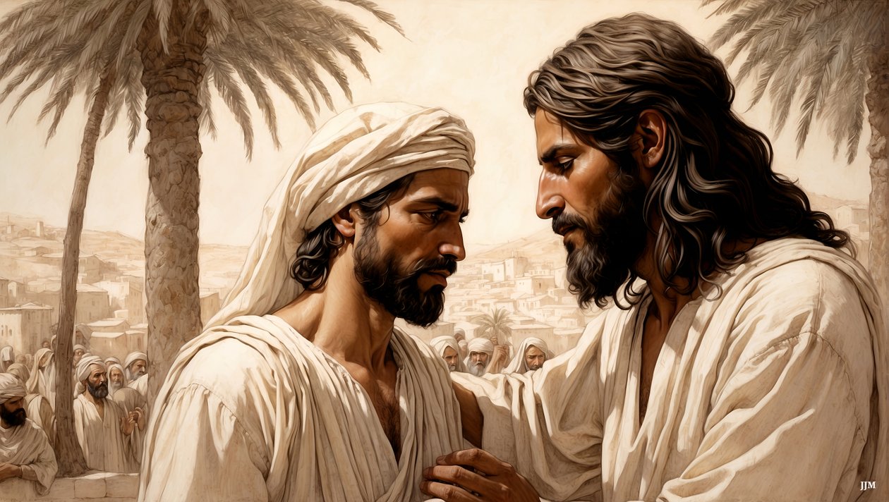 Jesus heilt den blinden Bettler von Josef Johann Michel