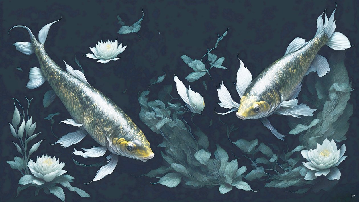 Tintenmalerei: Koi-Karpfen gelb 02 von Josef Johann Michel