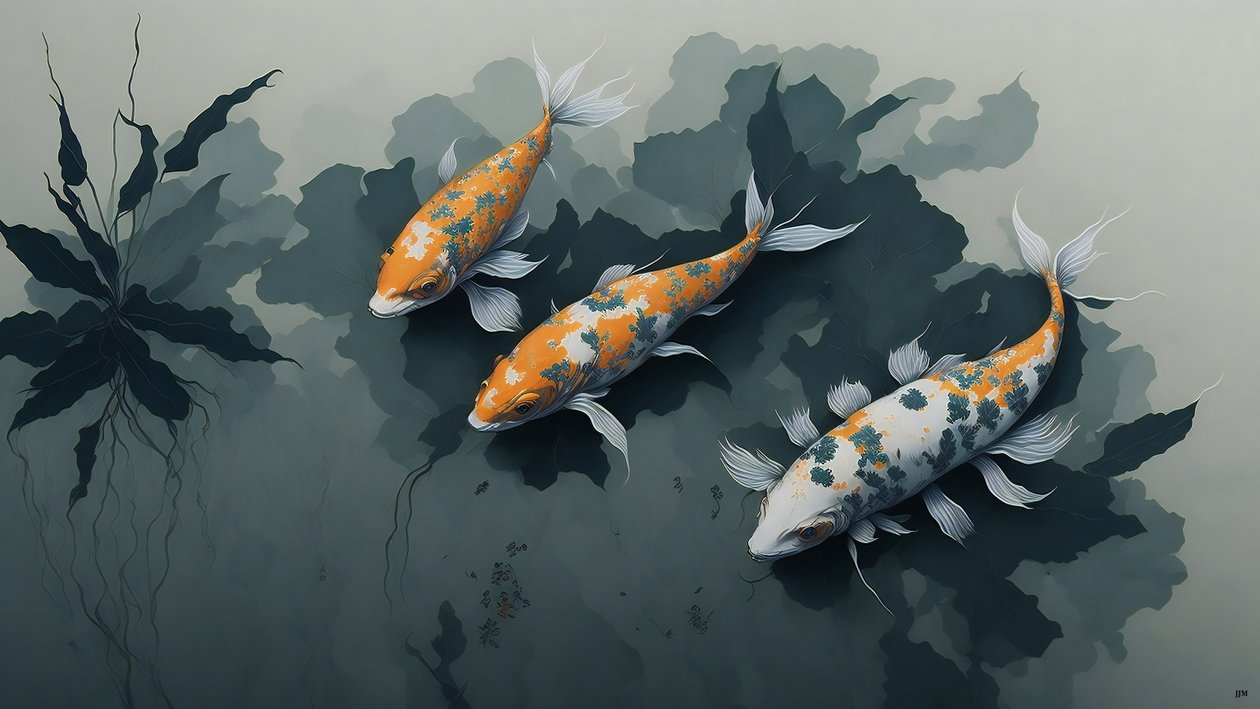 Tintenmalerei: Koi-Karpfen 02 von Josef Johann Michel