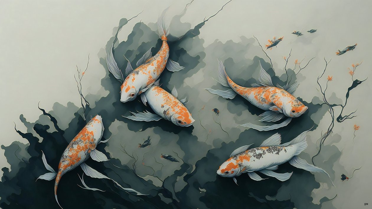 Tintenmalerei: Koi-Karpfen 03 von Josef Johann Michel