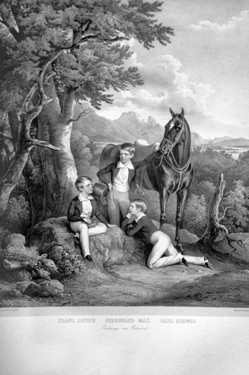 Franz Josef I. mit Brüdern Litho von Josef Kriehuber