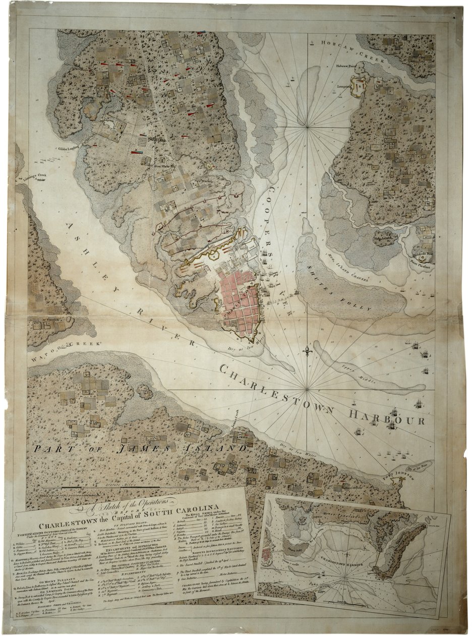 Eine Skizze der Operationen vor Charlestown, der Hauptstadt von South Carolina, ca. 1780 von Joseph Frederick Wallet DesBarres