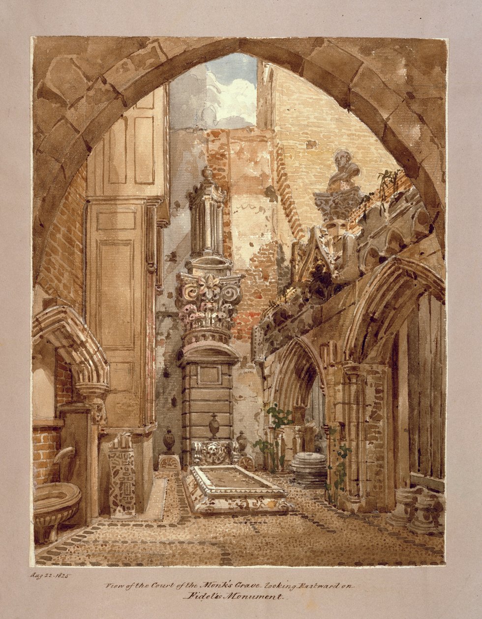 Ansicht des Hofes des Mönchsgrabes, 22. August 1825 von Joseph Michael Gandy