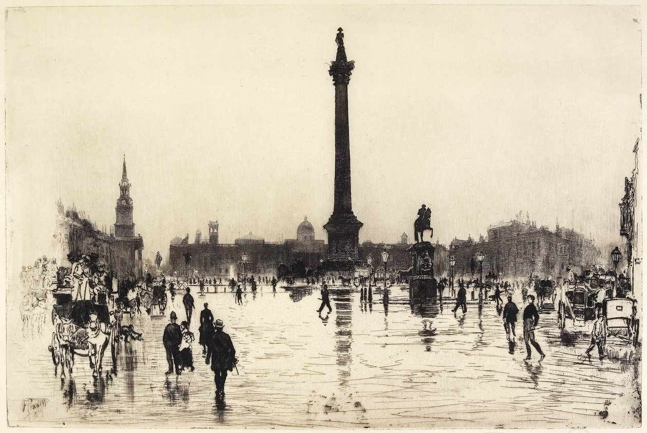 Nelson-Denkmal, Trafalgar Square, London, 1887 von Joseph Pennell