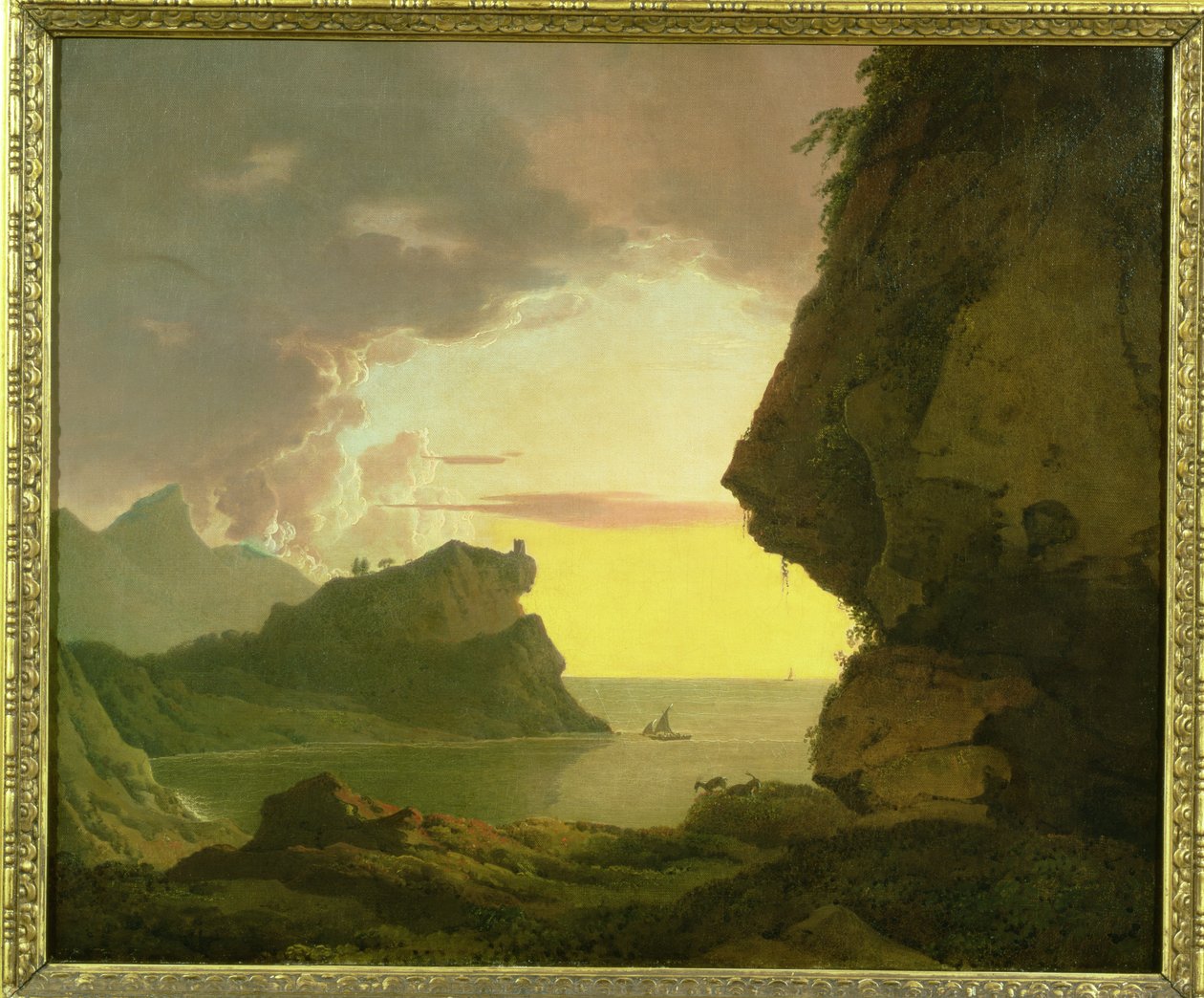 Sonnenuntergang an der Küste bei Neapel, um 1785-90 von Joseph Wright of Derby