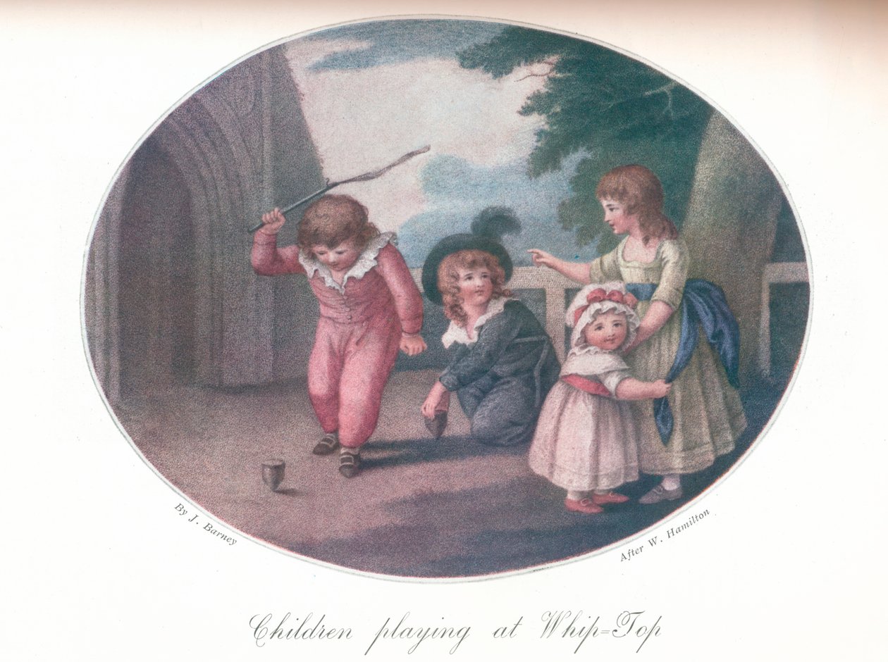 Kinder spielen mit Peitschenkreisel, 1910 von Joseph Barney