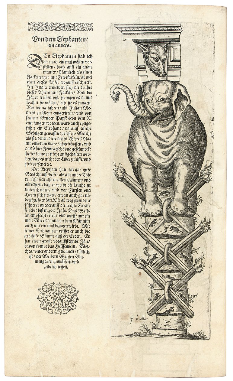 Säule mit Elefantenfigur, 1604 von Joseph Boillot
