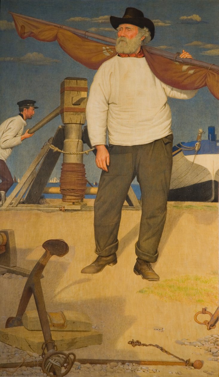 Fischer trägt ein Segel, 1907 von Joseph Edward Southall