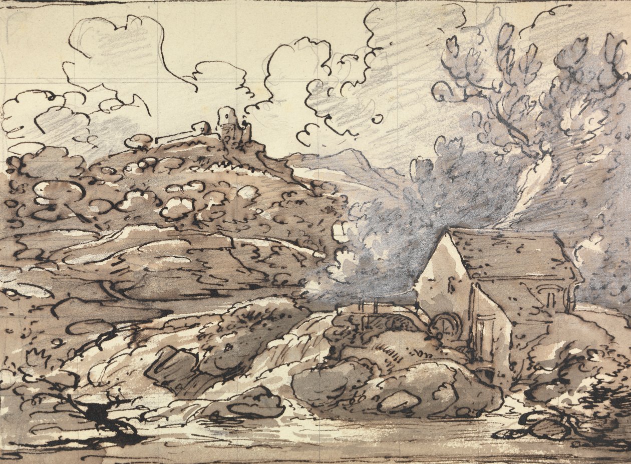 Eine Mühle an einem Wasserfall von Joseph Farington
