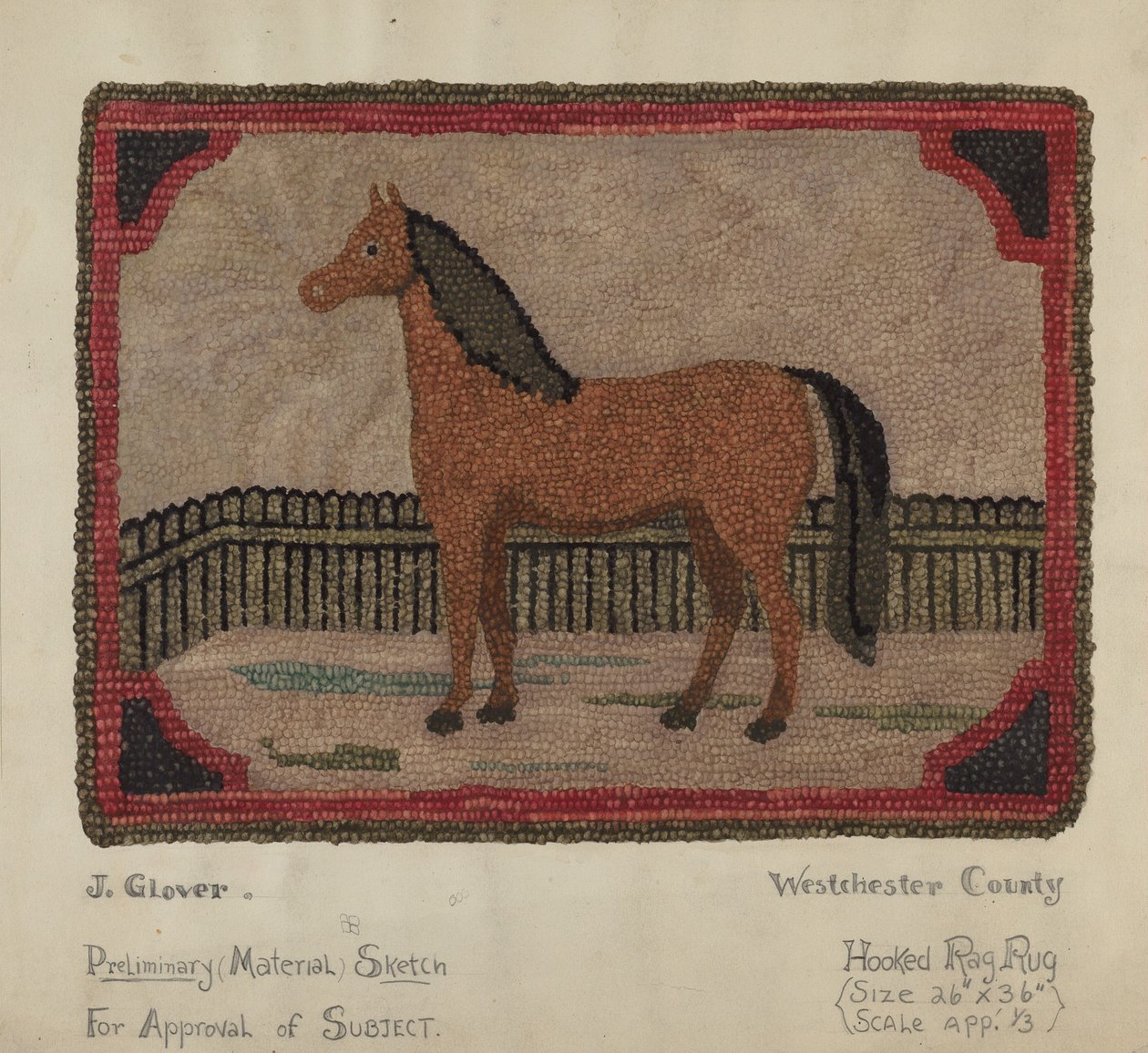 Gehäkelter Teppich mit Pferd von Joseph Glover