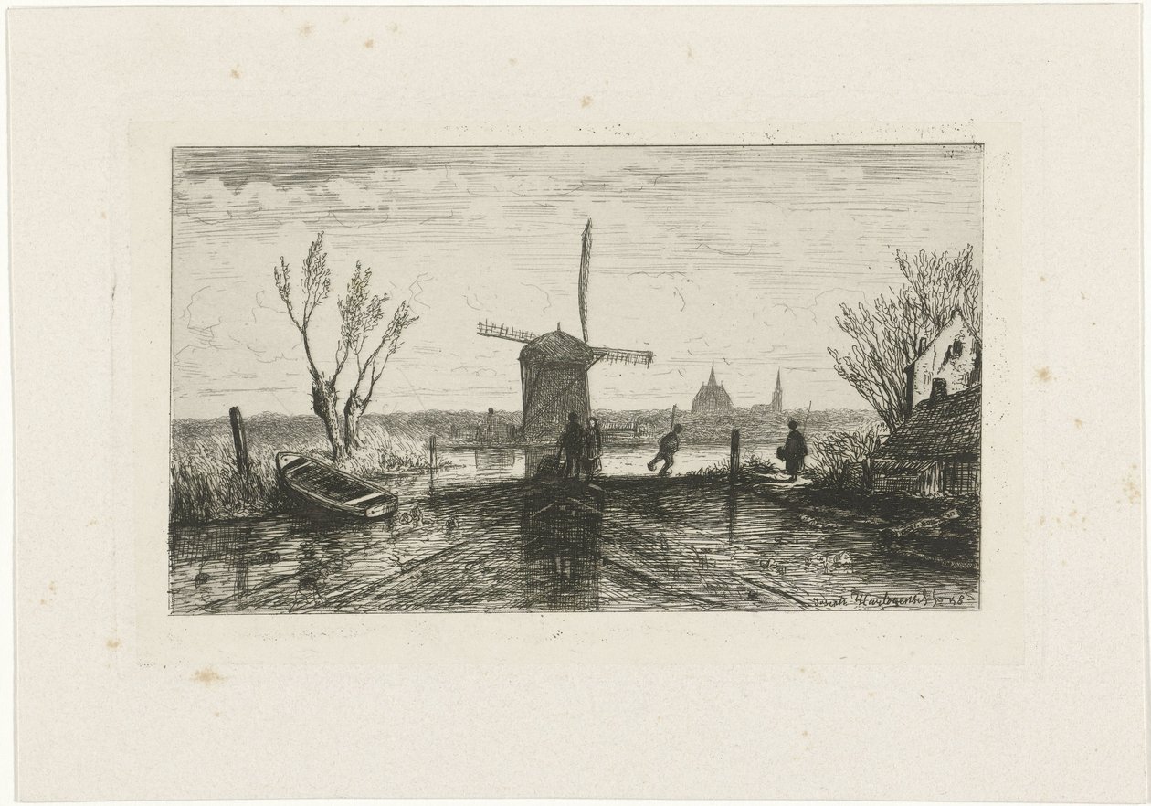 Schlittschuhläufer bei einer Mühle von Joseph Hartogensis