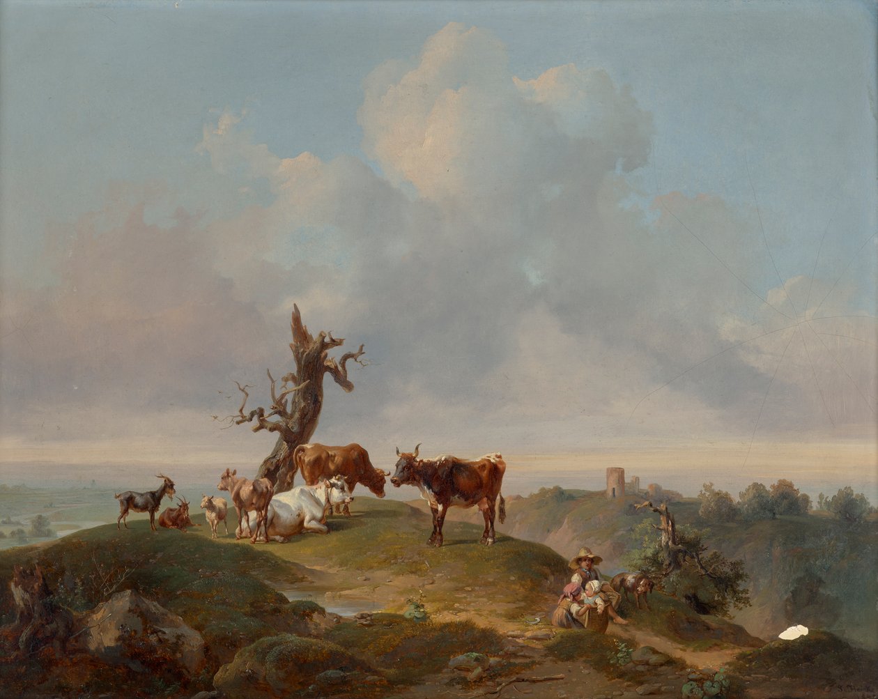 Kühe und Ziegen auf der Weide von Joseph Heicke