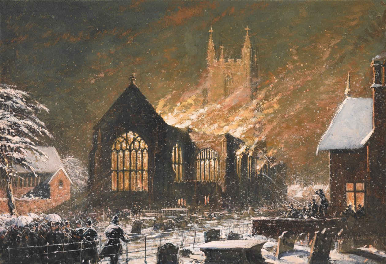 Croydon Kirche in Flammen, 5. Januar von Joseph Nash