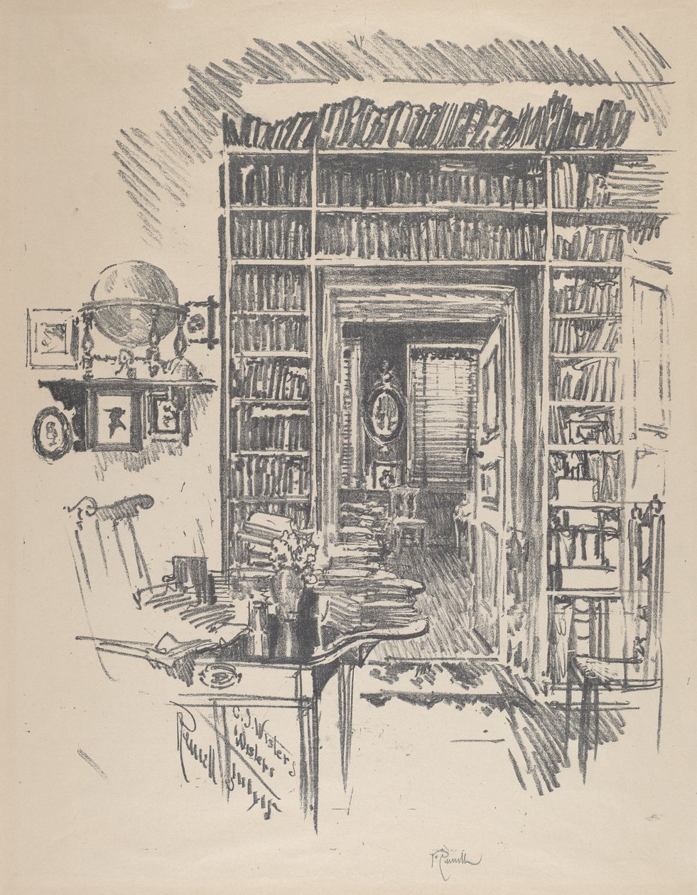 Bücherzimmer bei Dr. Wister von Joseph Pennell