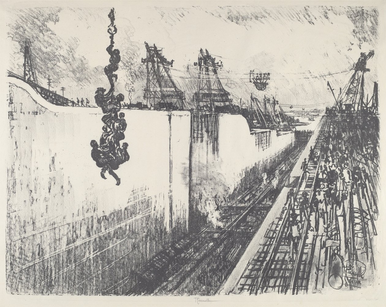 Essenszeit, Gatun-Schleuse von Joseph Pennell