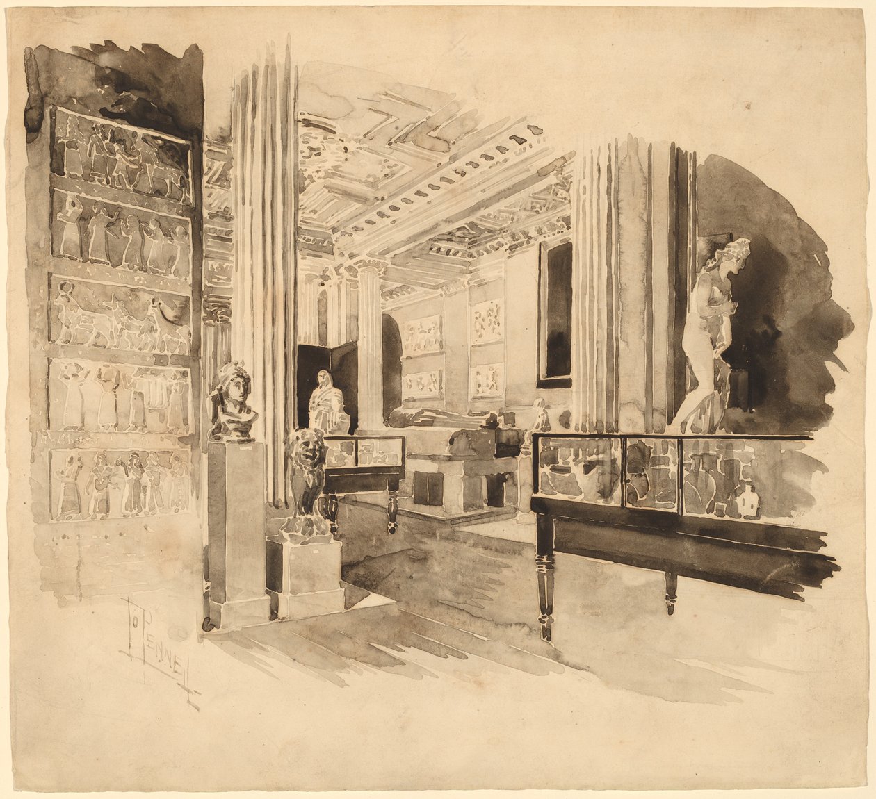 Innenraum, Fitzwilliam Museum von Joseph Pennell