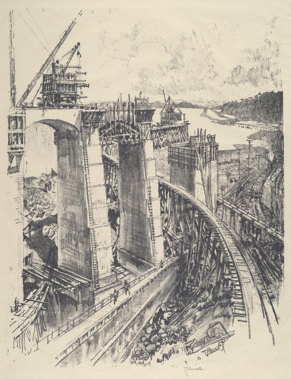 Der Zugang zur Gatun-Schleuse von Joseph Pennell