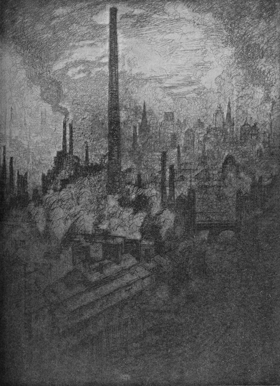 Der Große Schornstein, Sheffield, 1910 von Joseph Pennell