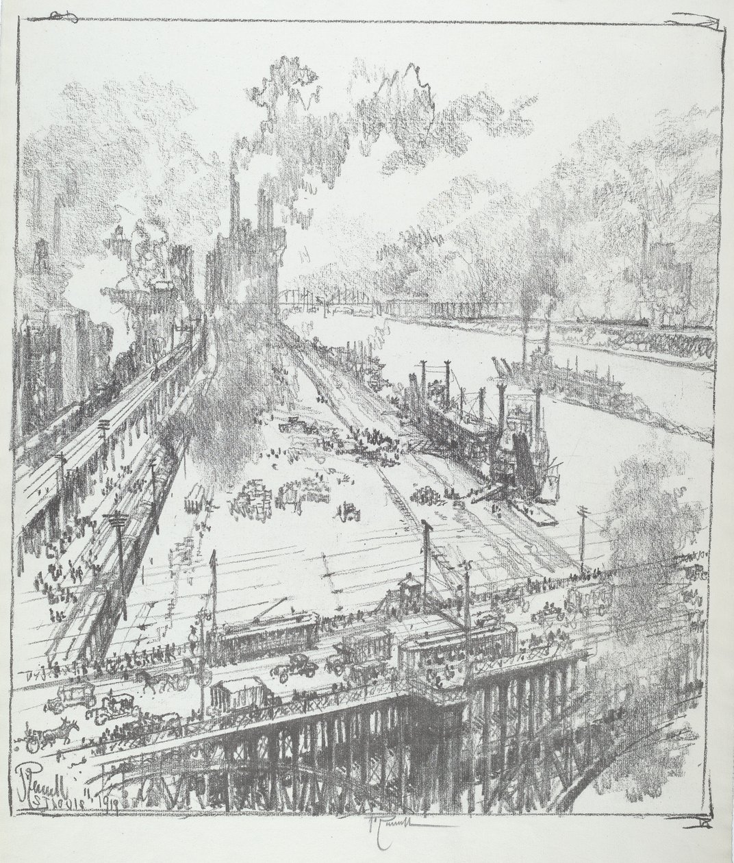 Das Ufer von der Eads-Brücke, St. Louis von Joseph Pennell