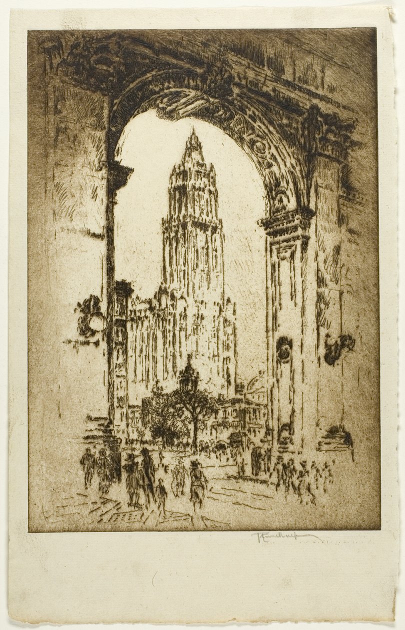Das Woolworth-Gebäude durch den Bogen von Joseph Pennell