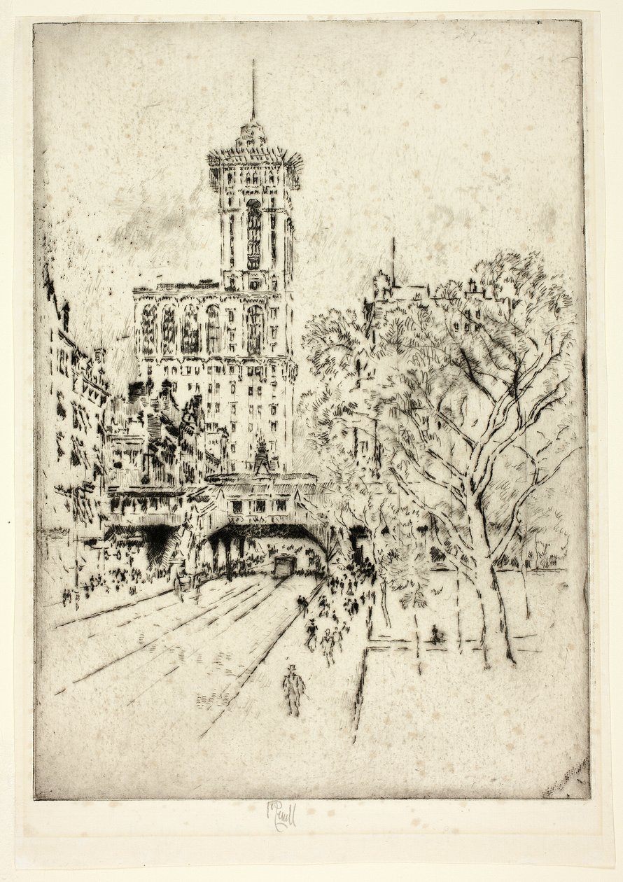 Times Building und 42nd Street von Joseph Pennell