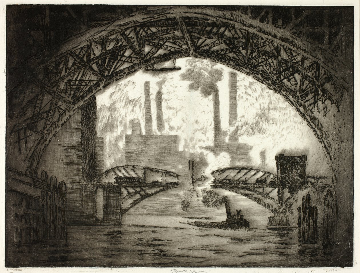 Unter den Brücken, Chicago von Joseph Pennell