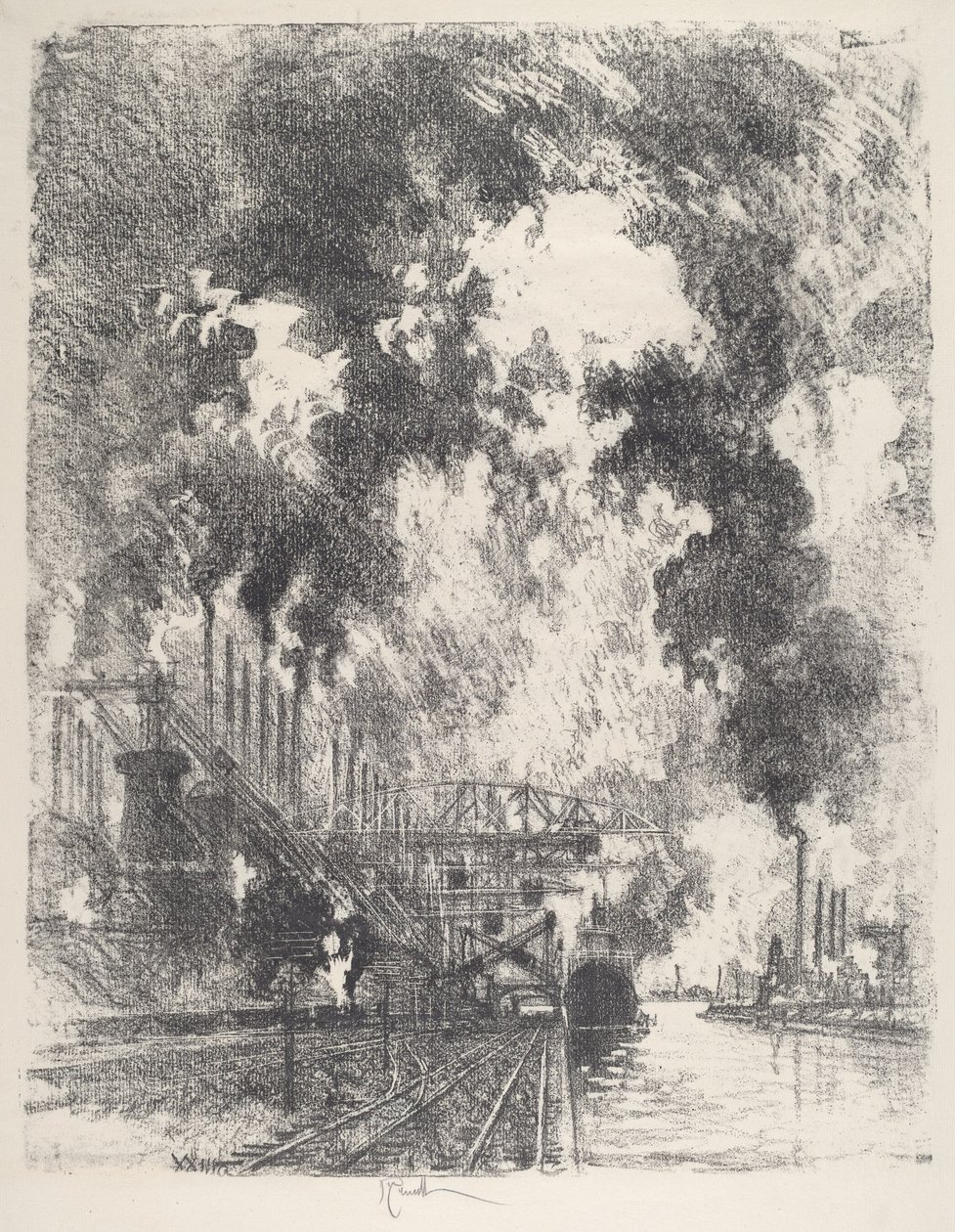 Erz entladen, 1917 von Joseph Pennell