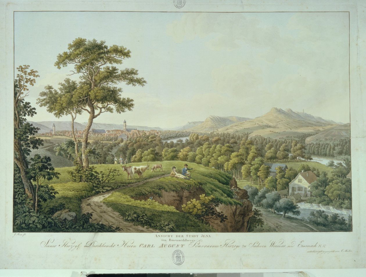 Ansicht von Jena vom Rasenhügelberg, ca. 1810 (Radierung) von Joseph Roux