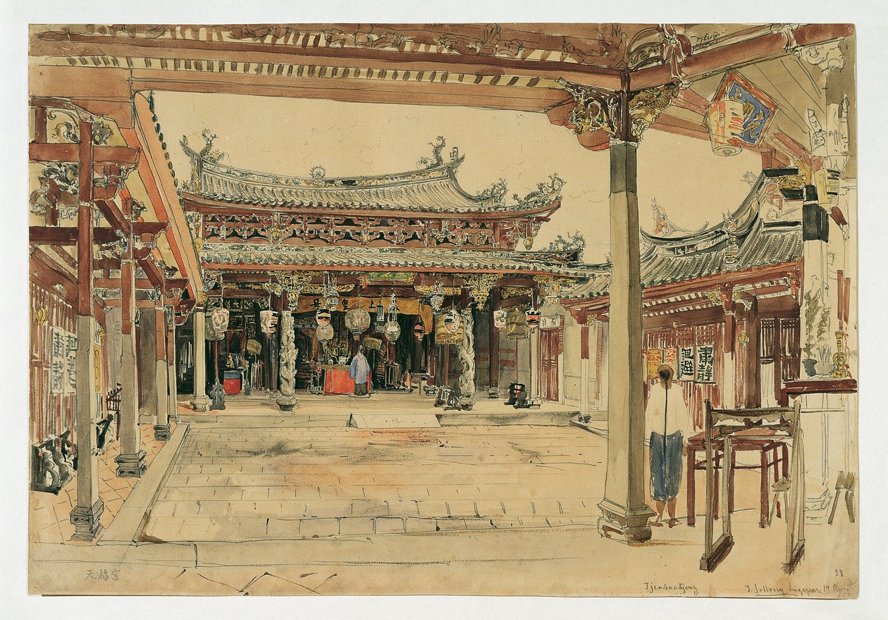 Hof eines chinesischen Tempels in Singapur von Joseph Selleny