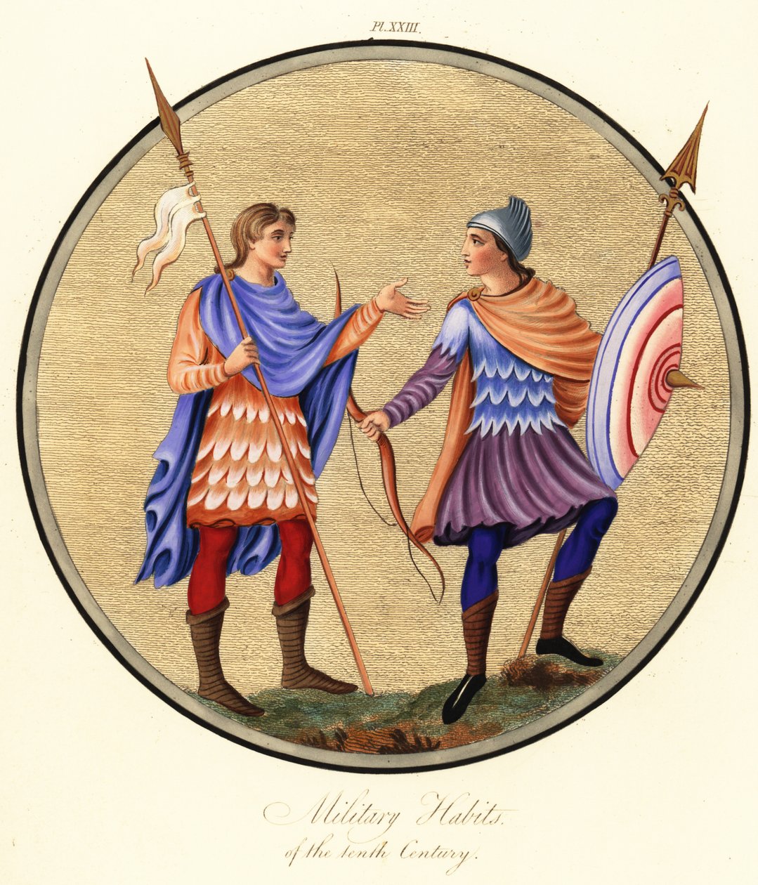 Angelsächsische Soldaten in Schuppenrüstung von Joseph Strutt