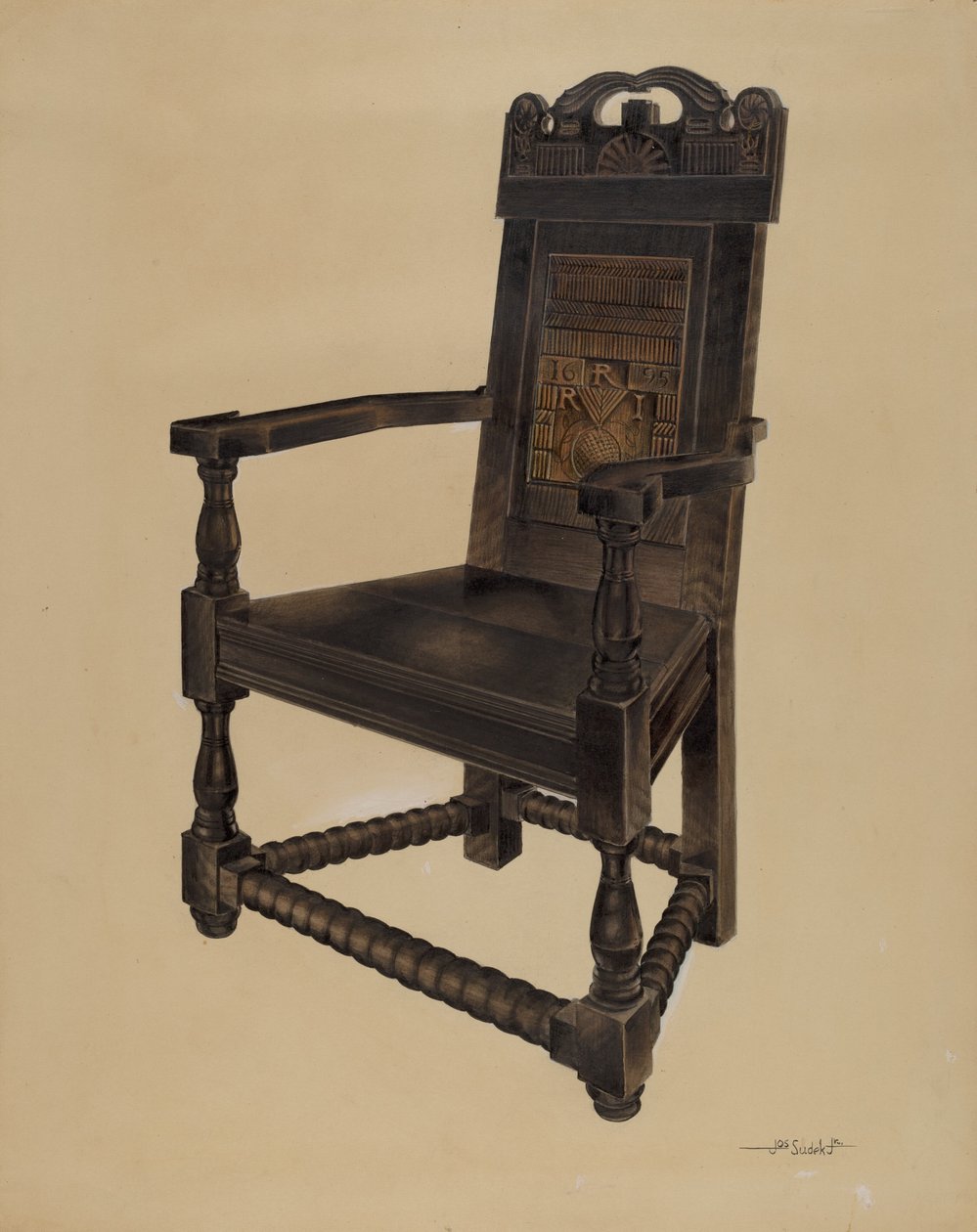 Geschnitzter Stuhl von Joseph Sudek