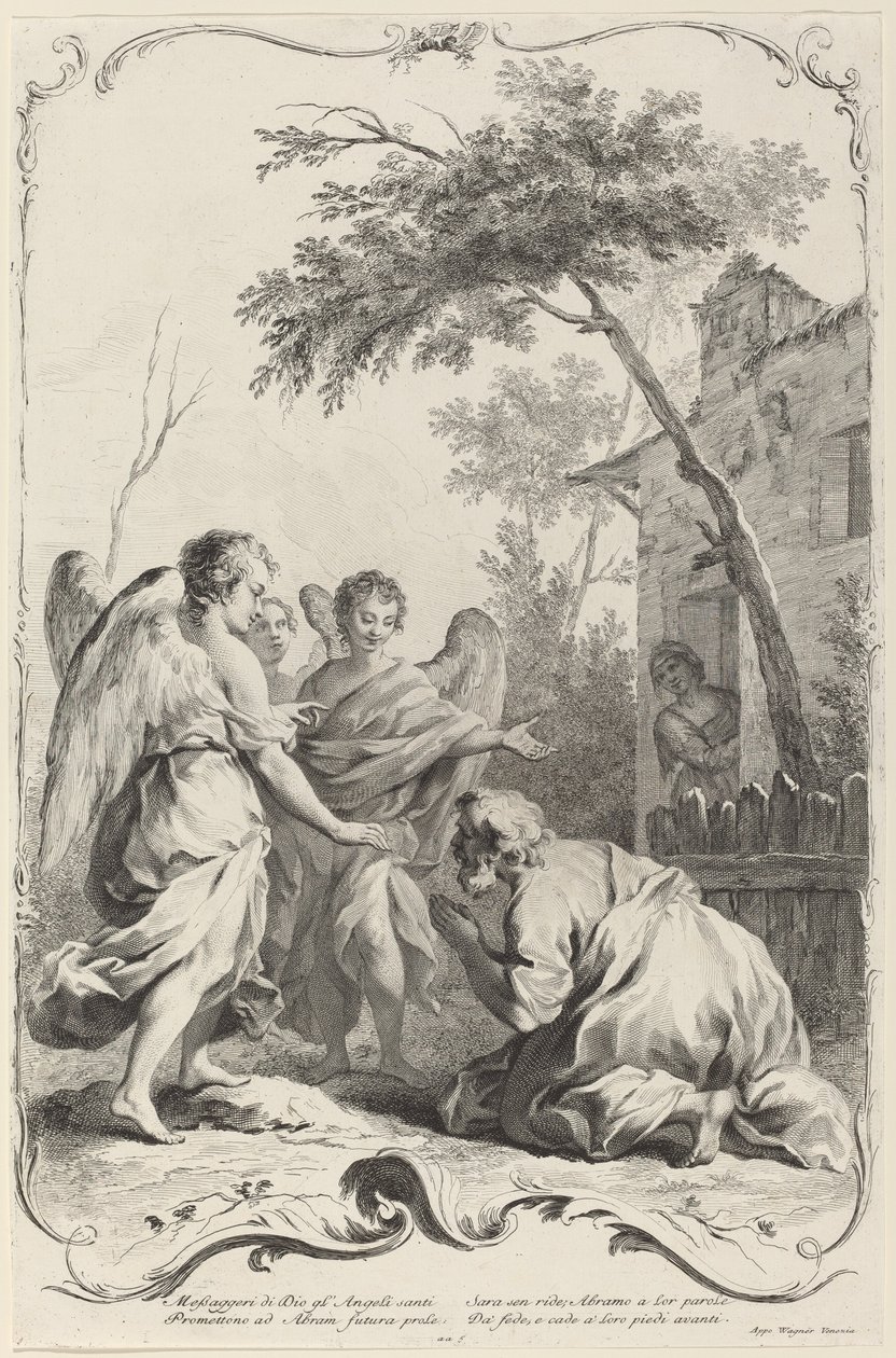 Abraham kniet vor den drei Engeln von Joseph Wagner