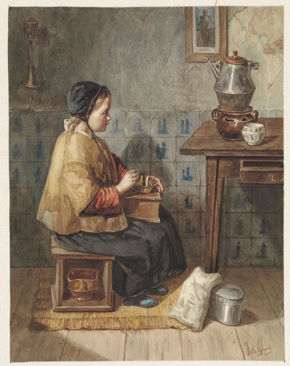 Mädchen, das auf einem Hocker sitzt von Joseph de Groot