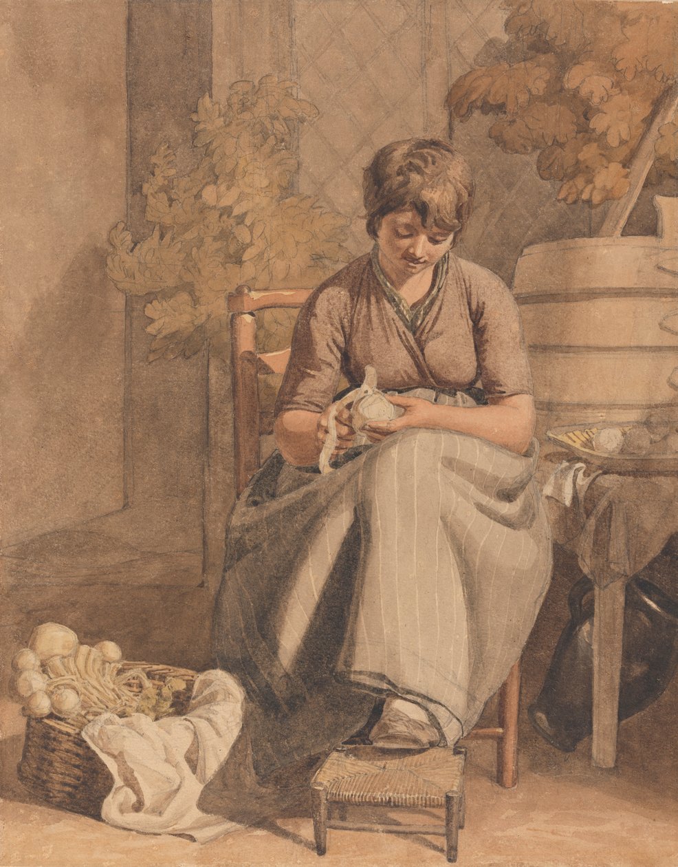 Ein Mädchen schält Gemüse von Joshua Cristall
