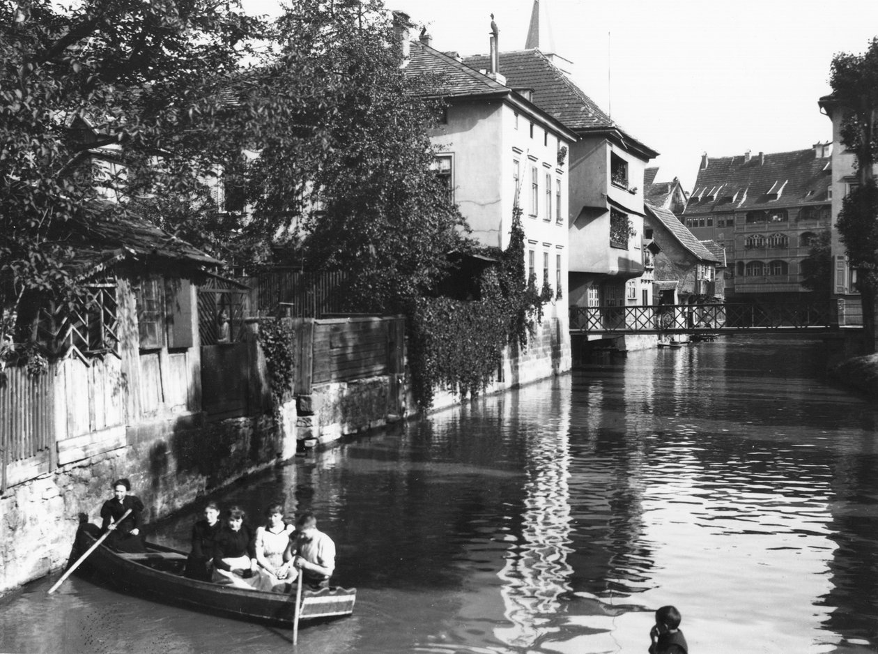 Bootsfahrt auf dem Fluss Gera in Erfurt, Thüringen, ca. 1910 von Jousset