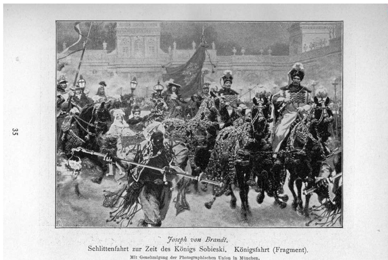 Schlittenfahrt zur Zeit des Königs Sobieski. Königsfahrt (Fragment) von Jozef Brandt