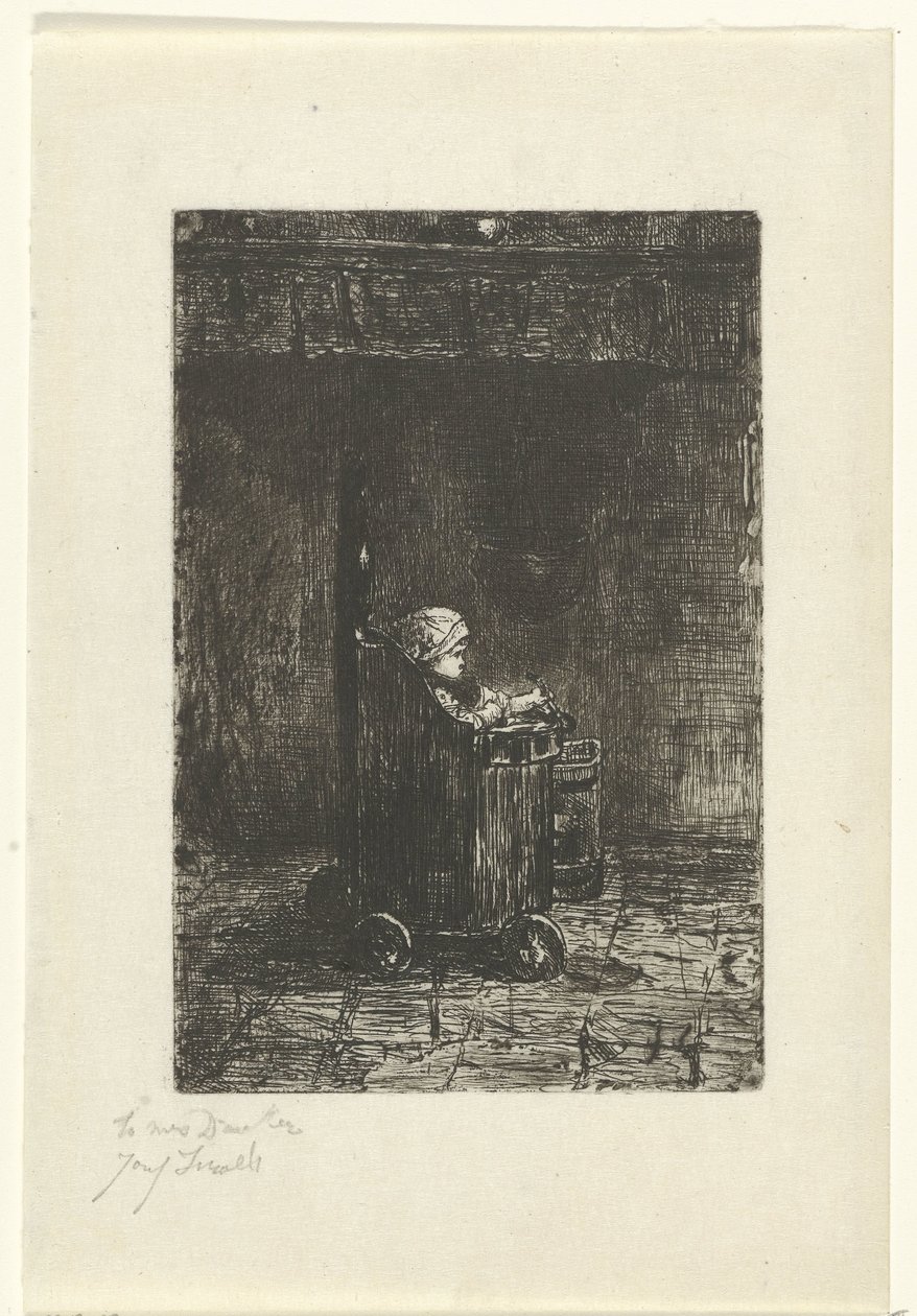 Kind im Kinderstuhl von Jozef Israëls (signed by artist)