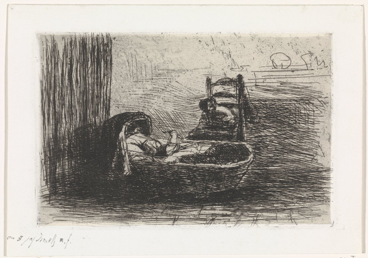 Kind in Wiege von Jozef Israëls (signed by artist)