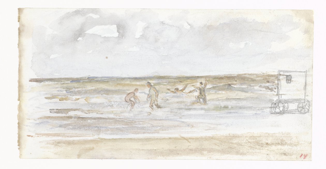 Badende im Meer und eine Strandkutsche von Jozef Israëls