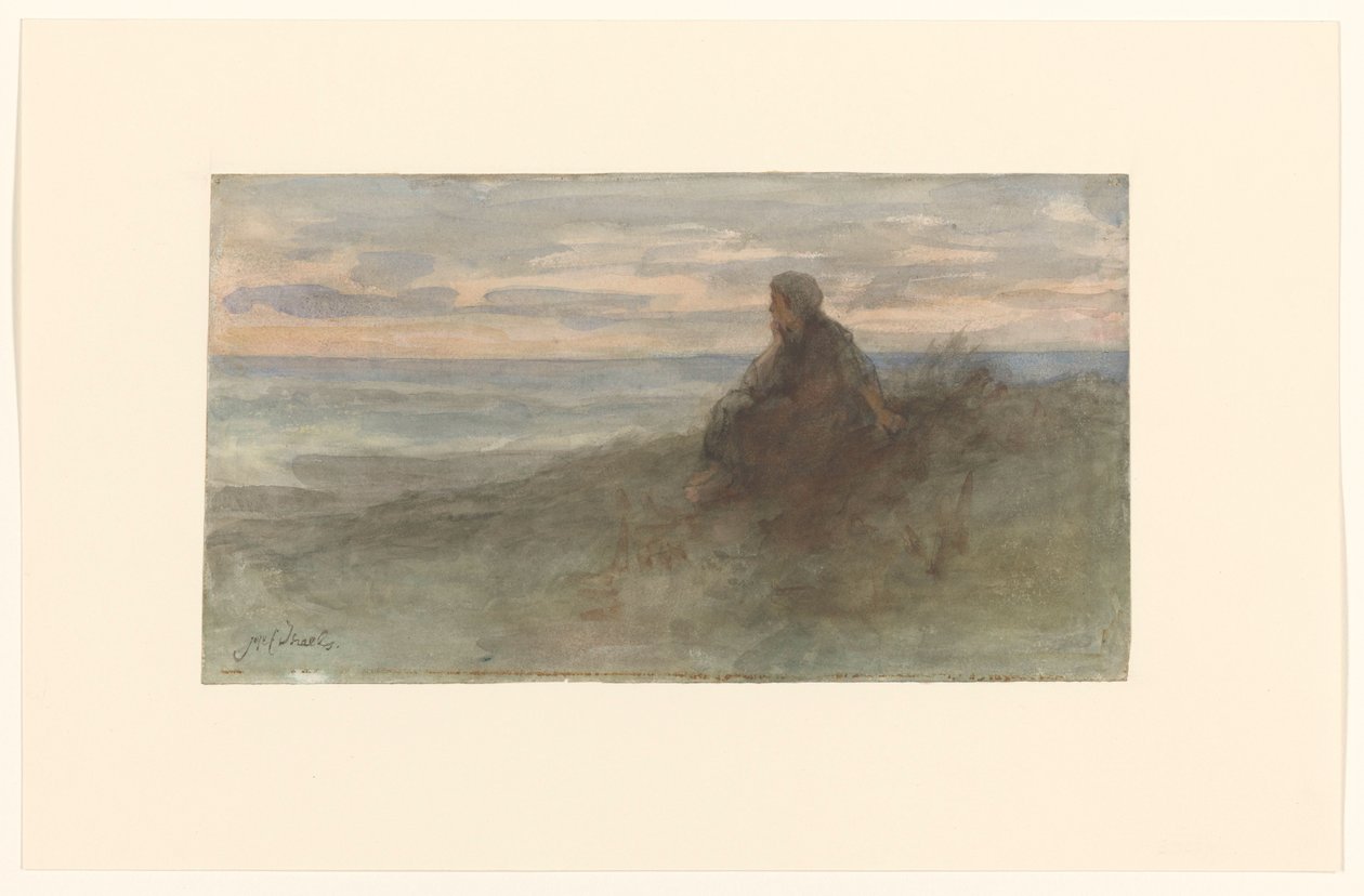 Sitzende Frau auf einer Düne am Meer von Jozef Israëls